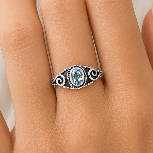 925 Sterling Silver Oval Gemstone Swirl Pattern Handmade Ring Jewelry DGR1132 R-1043