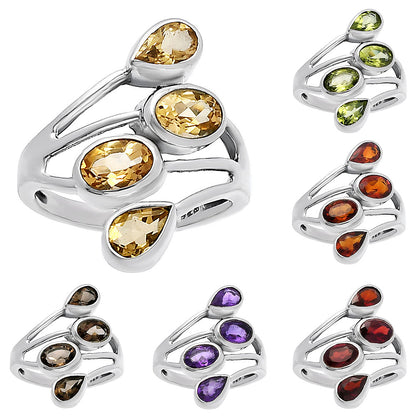 925 Sterling Silver Natural Multi Gemstone Ring with Oval & Pear Stones DGR1133 R-1053