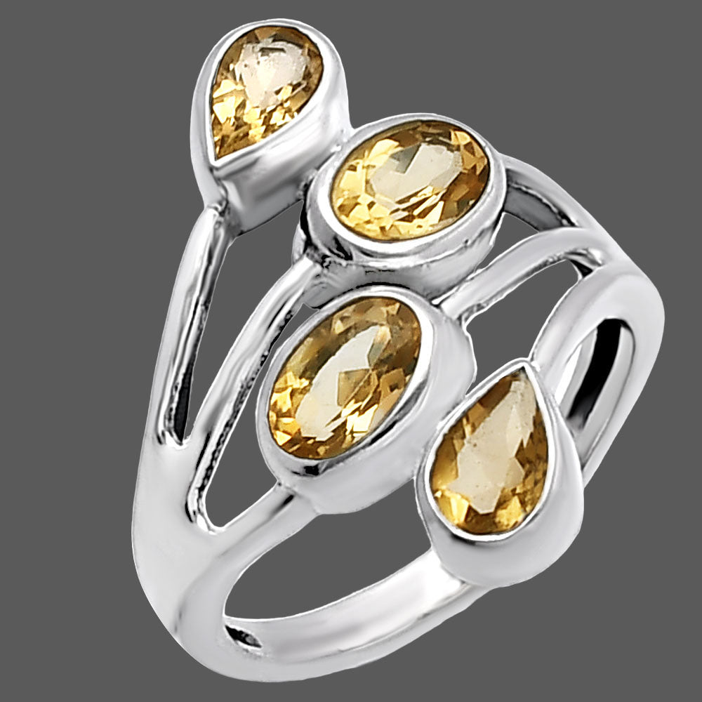 925 Sterling Silver Natural Multi Gemstone Ring with Oval & Pear Stones DGR1133 R-1053