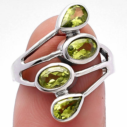 925 Sterling Silver Natural Multi Gemstone Ring with Oval & Pear Stones DGR1133 R-1053