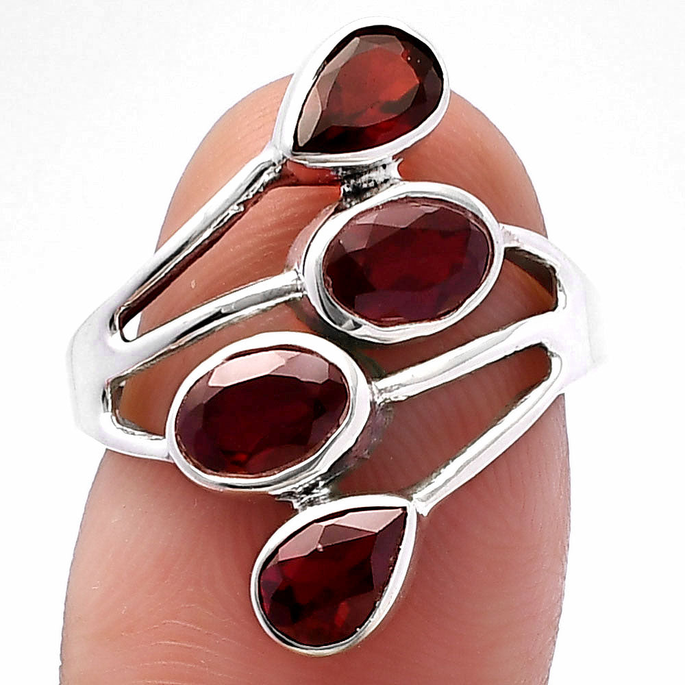 925 Sterling Silver Natural Multi Gemstone Ring with Oval & Pear Stones DGR1133 R-1053