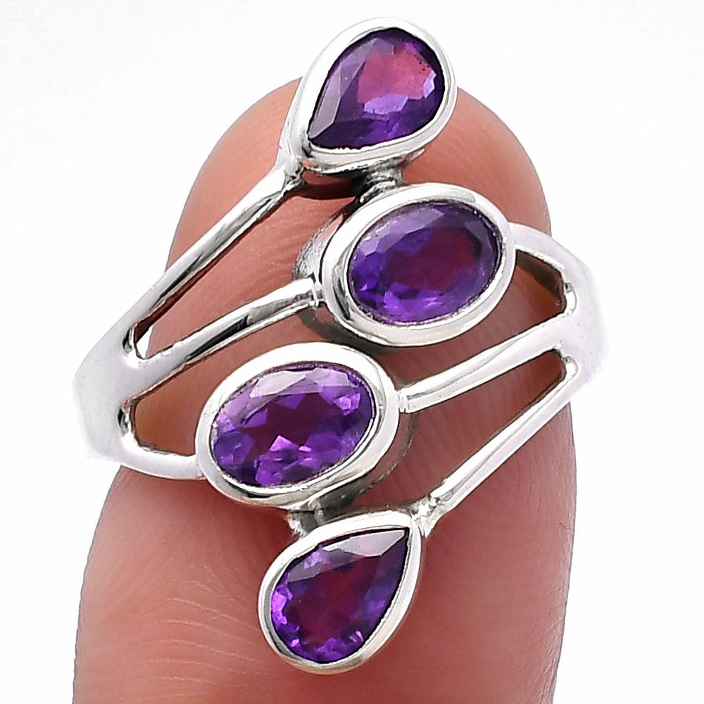 925 Sterling Silver Natural Multi Gemstone Ring with Oval & Pear Stones DGR1133 R-1053