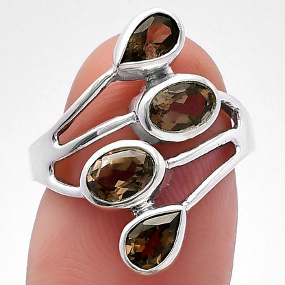 925 Sterling Silver Natural Multi Gemstone Ring with Oval & Pear Stones DGR1133 R-1053