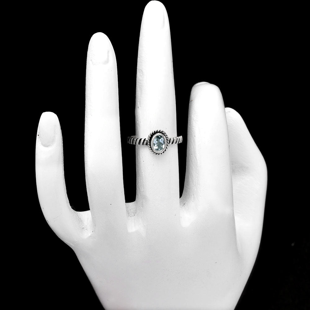Handmade Oval Gemstone Ring, Twisted Rope 925 Sterling Silver Band DGR1134 R-1045
