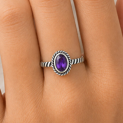 Handmade Oval Gemstone Ring, Twisted Rope 925 Sterling Silver Band DGR1134 R-1045
