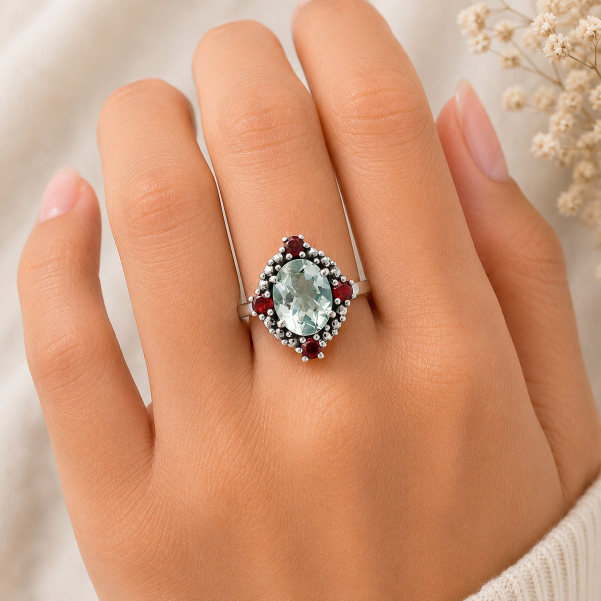 Multi Stone Oval Gemstone Halo Ring 925 Sterling Silver Handmade Jewelry DGR1135 R-1017