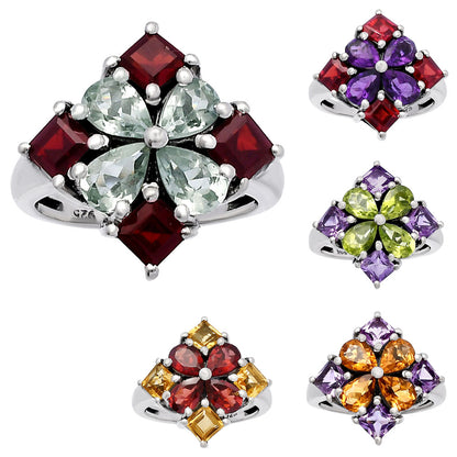 Floral Natural Multi Gemstone Ring 925 Sterling Silver Handmade Jewelry DGR1137 R-1021