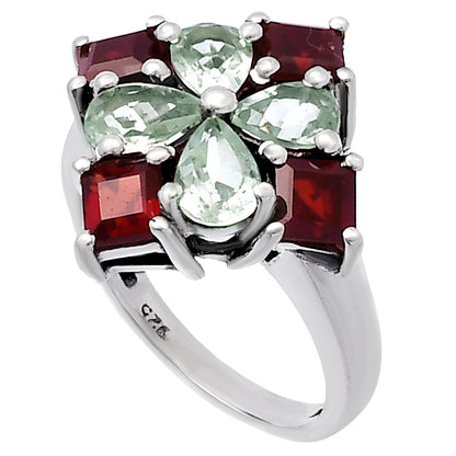 Floral Natural Multi Gemstone Ring 925 Sterling Silver Handmade Jewelry DGR1137 R-1021