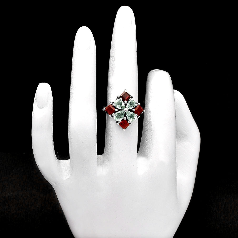 Floral Natural Multi Gemstone Ring 925 Sterling Silver Handmade Jewelry DGR1137 R-1021