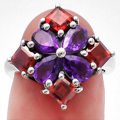 Floral Natural Multi Gemstone Ring 925 Sterling Silver Handmade Jewelry DGR1137 R-1021
