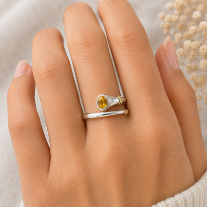 Two Tone Natural Birth Gemstone Band Spiral Ring 925 Silver Gold Accent DGR1138 R-1248