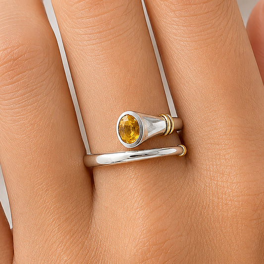 Two Tone Natural Birth Gemstone Band Spiral Ring 925 Silver Gold Accent DGR1138 R-1248