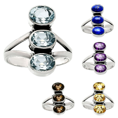Three Stone Natural Gemstone Ring 925 Sterling Silver Handmade Jewelry DGR1140 R-1263