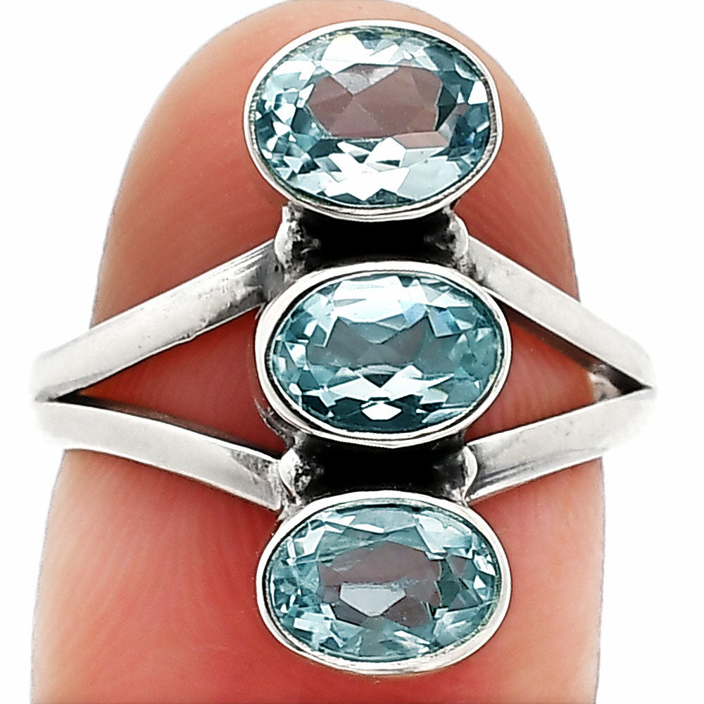 Three Stone Natural Gemstone Ring 925 Sterling Silver Handmade Jewelry DGR1140 R-1263