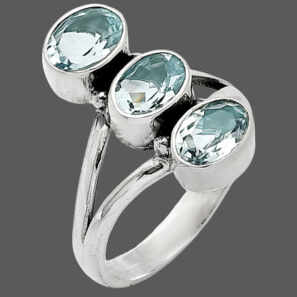 Three Stone Natural Gemstone Ring 925 Sterling Silver Handmade Jewelry DGR1140 R-1263