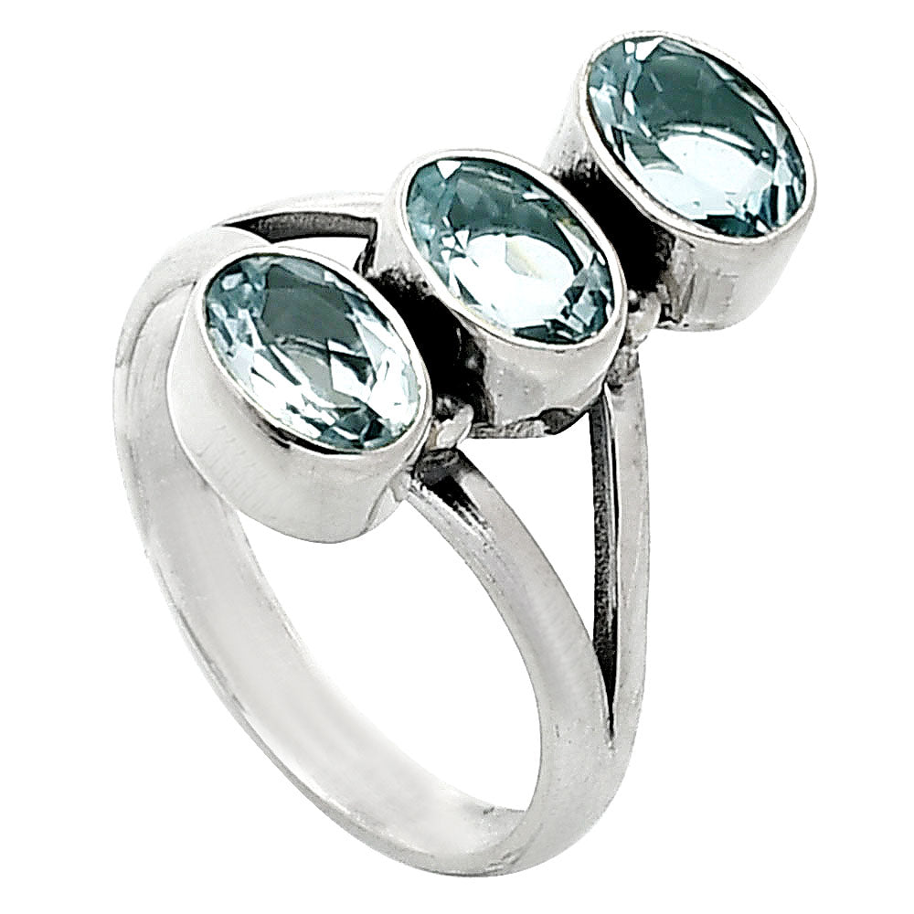 Three Stone Natural Gemstone Ring 925 Sterling Silver Handmade Jewelry DGR1140 R-1263