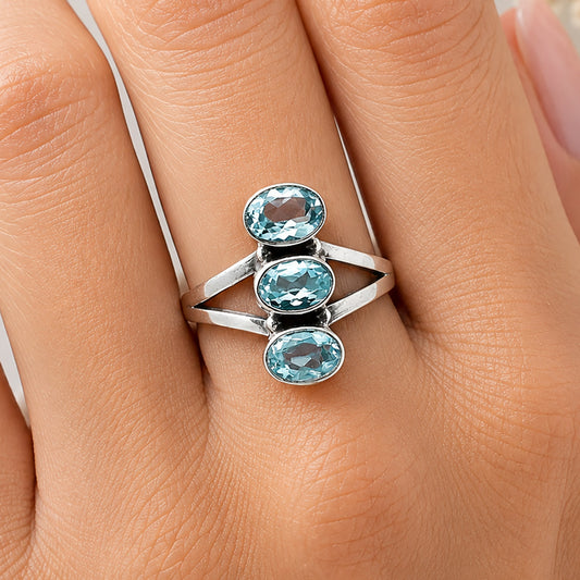 Three Stone Natural Gemstone Ring 925 Sterling Silver Handmade Jewelry DGR1140 R-1263
