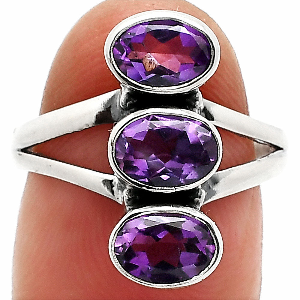 Three Stone Natural Gemstone Ring 925 Sterling Silver Handmade Jewelry DGR1140 R-1263