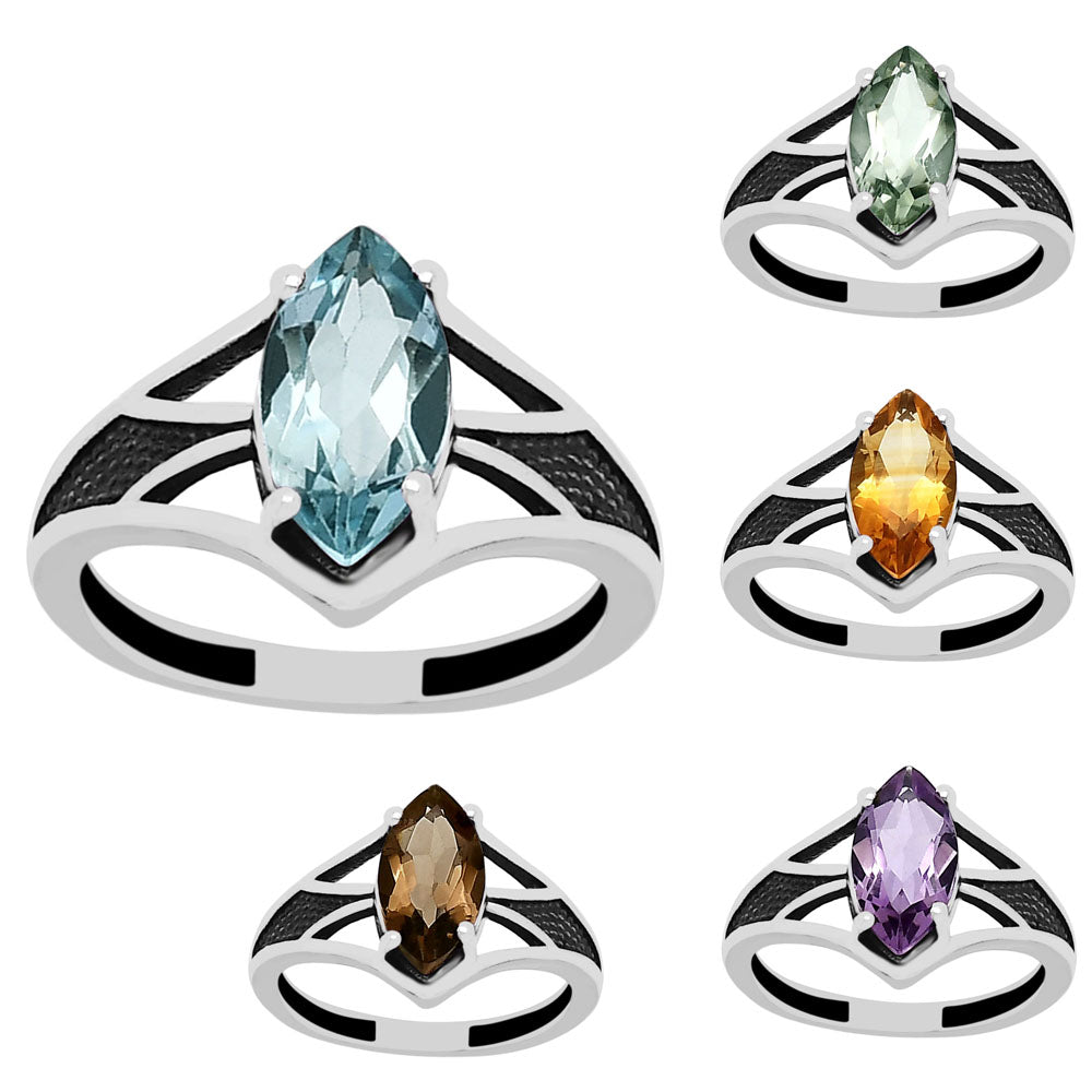 Marquise Cut Natural Colorful Gemstone Ring 925 Sterling Silver Handmade DGR1142 R-1727