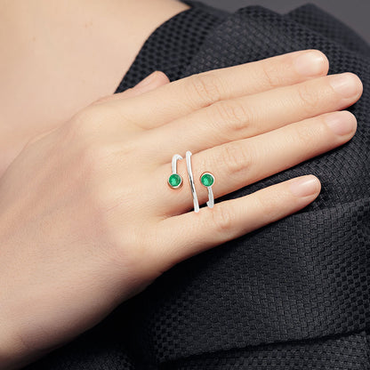 Adjustable Double Natural Gemstone Ring 925 Sterling Silver Handmade DGR1145 R-1185