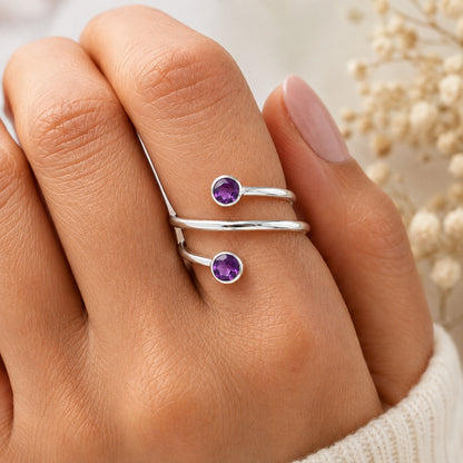 Adjustable Double Natural Gemstone Ring 925 Sterling Silver Handmade DGR1145 R-1185