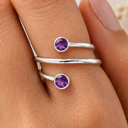 Adjustable Double Natural Gemstone Ring 925 Sterling Silver Handmade DGR1145 R-1185