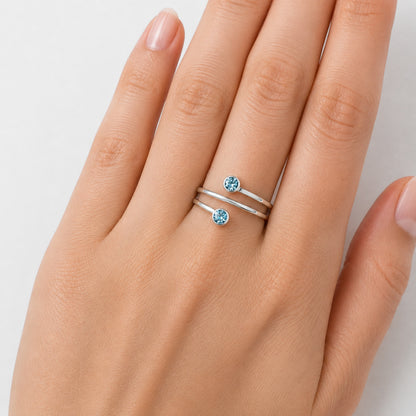 Adjustable Double Natural Gemstone Ring 925 Sterling Silver Handmade DGR1145 R-1185