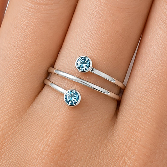 Adjustable Double Natural Gemstone Ring 925 Sterling Silver Handmade DGR1145 R-1185