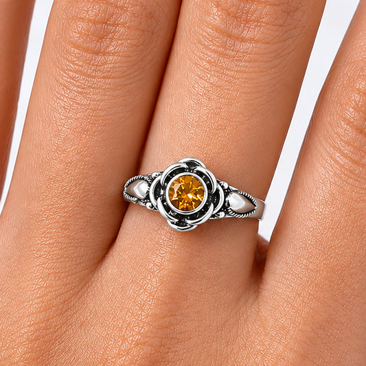 Boho Flower Design Natural Gemstone Ring Solid 925 Sterling Silver DGR1146 R-1395