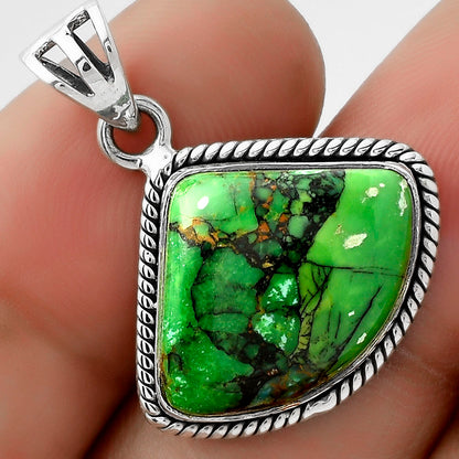 Green Matrix Turquoise Pendant Earrings Set T-1005 DGT01002
