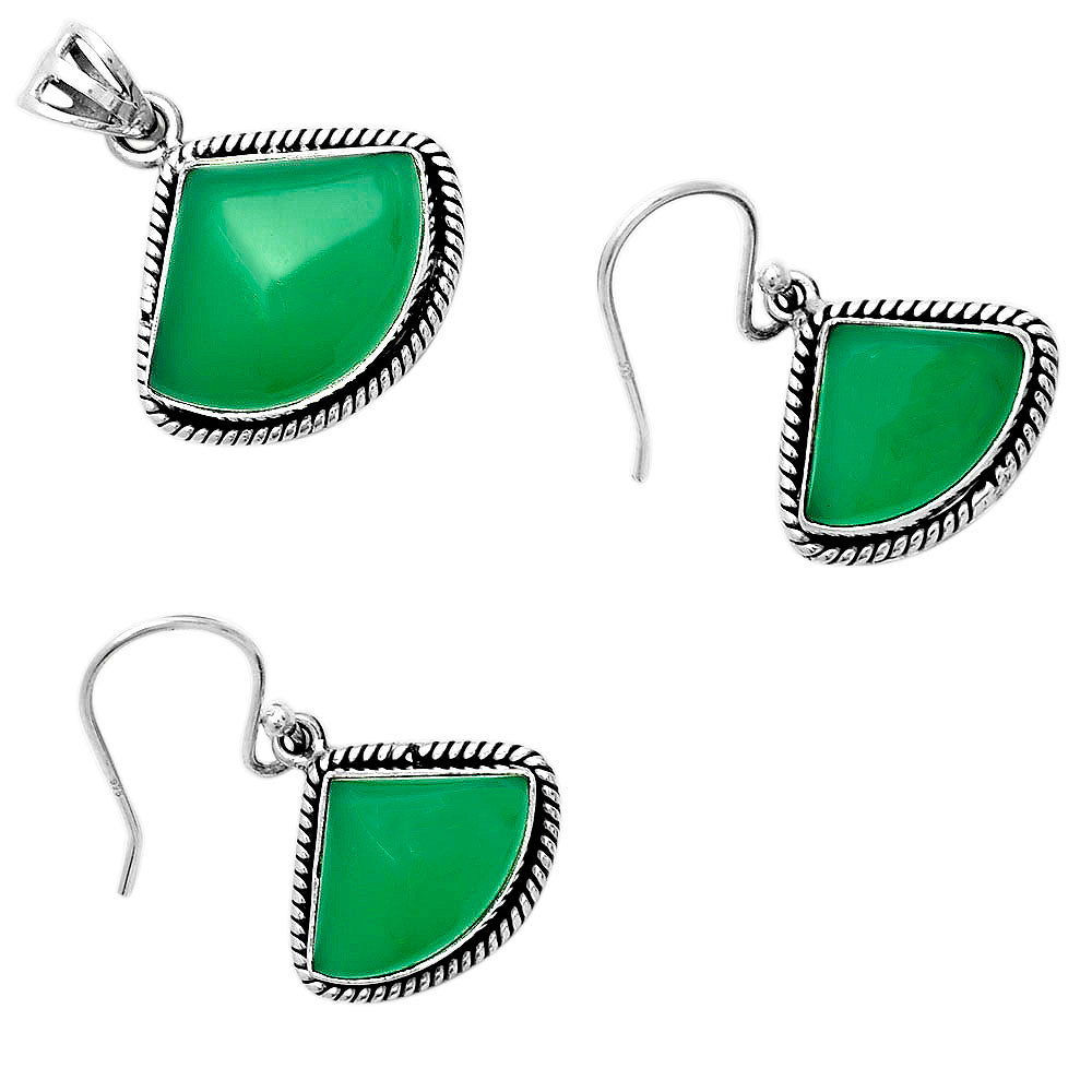 Green Onyx Pendant Earrings Set T-1005 DGT01004