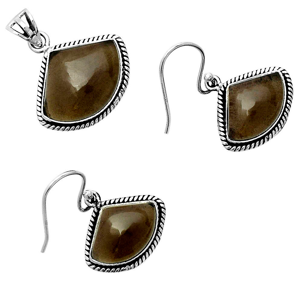 Smoky Quartz - Brazil Pendant Earrings Set T-1005 DGT01005