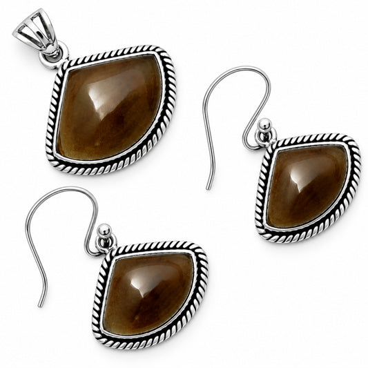 Smoky Quartz - Brazil Pendant Earrings Set T-1005 DGT01005