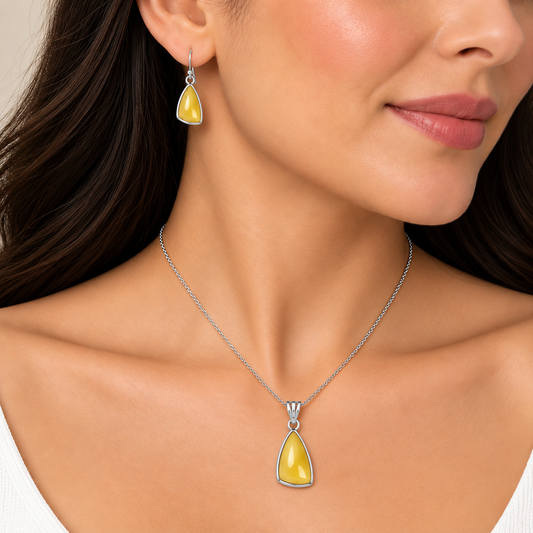 Whiskey Quartz Pendant Earrings Set T-1002 DGT01009