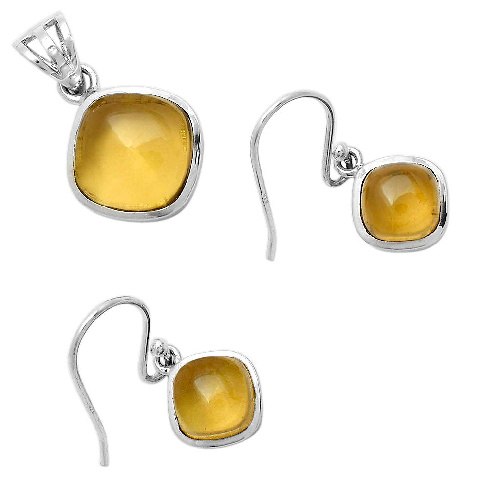 Whiskey Quartz Pendant Earrings Set T-1002 DGT01010