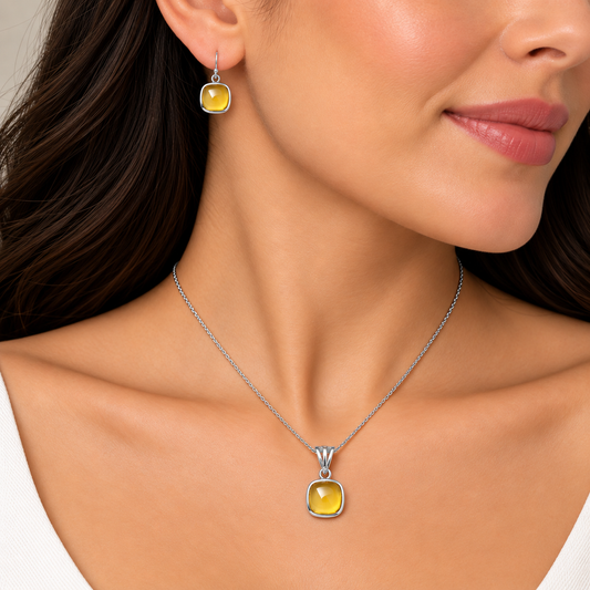 Whiskey Quartz Pendant Earrings Set T-1002 DGT01010