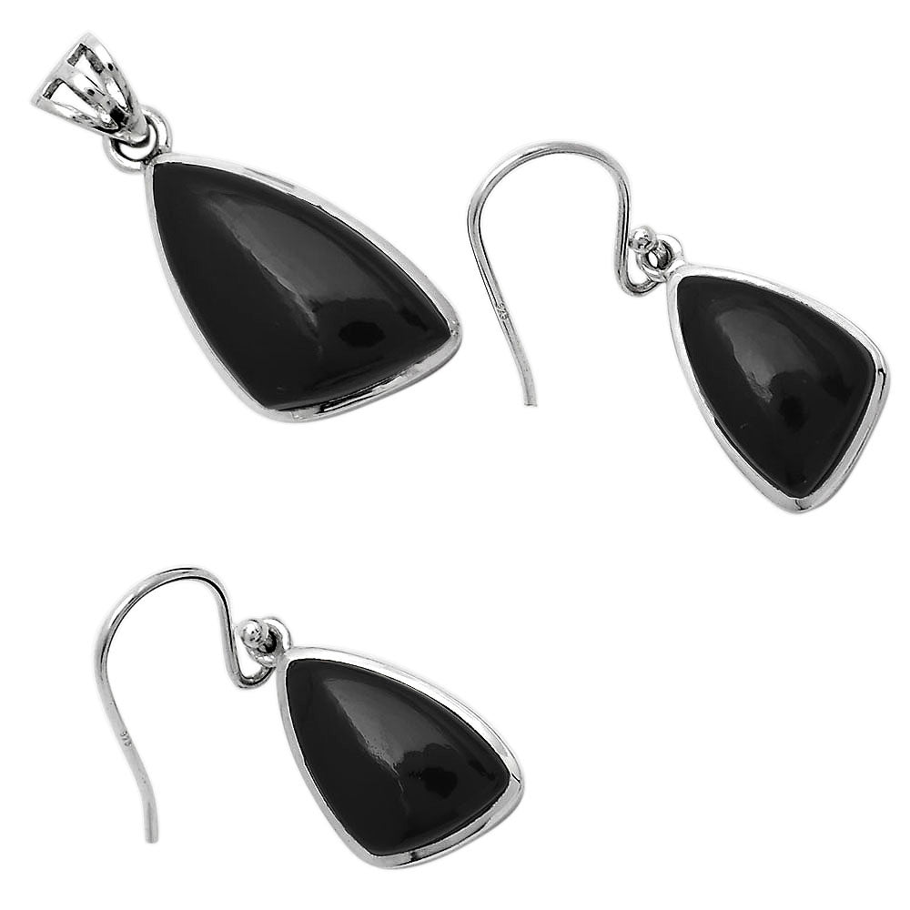 Black Onyx - Brazil Pendant Earrings Set T-1002 DGT01013