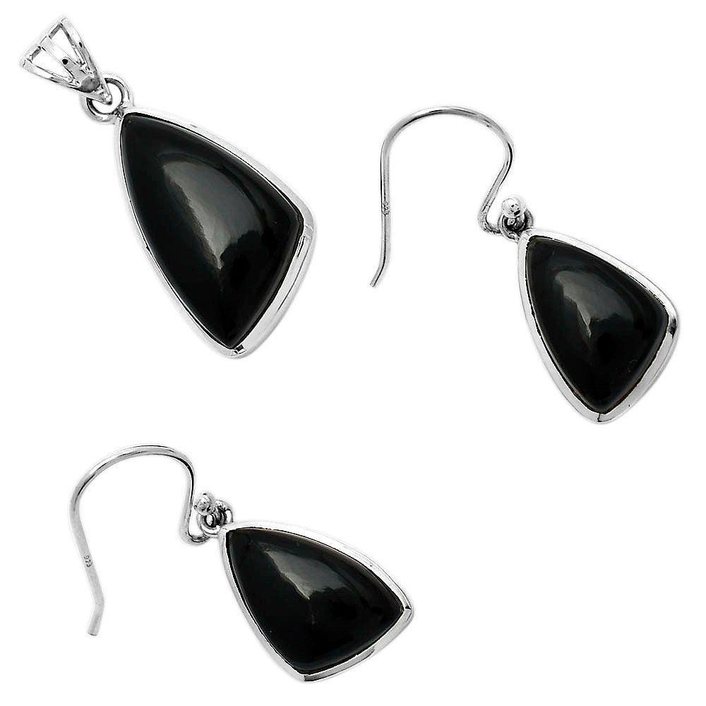 Black Onyx - Brazil Pendant Earrings Set T-1002 DGT01014