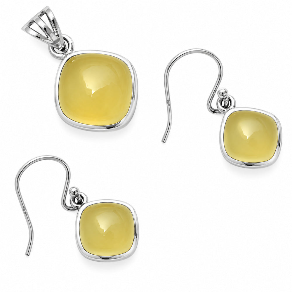 Milky Lemon Quartz Pendant Earrings Set T-1002 DGT01022