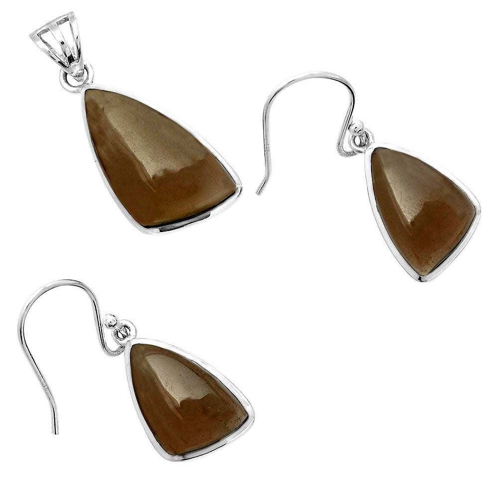 Smoky Quartz - Brazil Pendant Earrings Set T-1002 DGT01024
