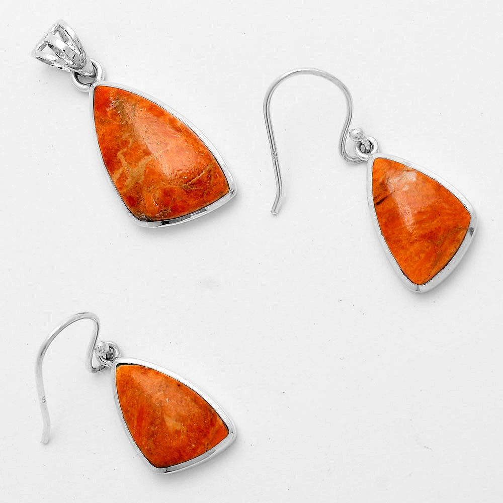 Red Sponge Coral Pendant Earrings Set T-1002 DGT01029