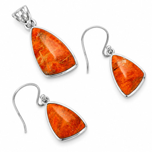 Red Sponge Coral Pendant Earrings Set T-1002 DGT01029