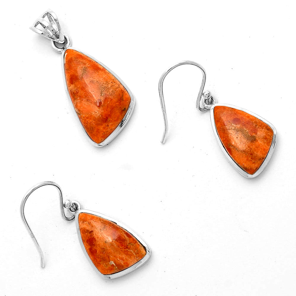 Red Sponge Coral Pendant Earrings Set T-1002 DGT01030