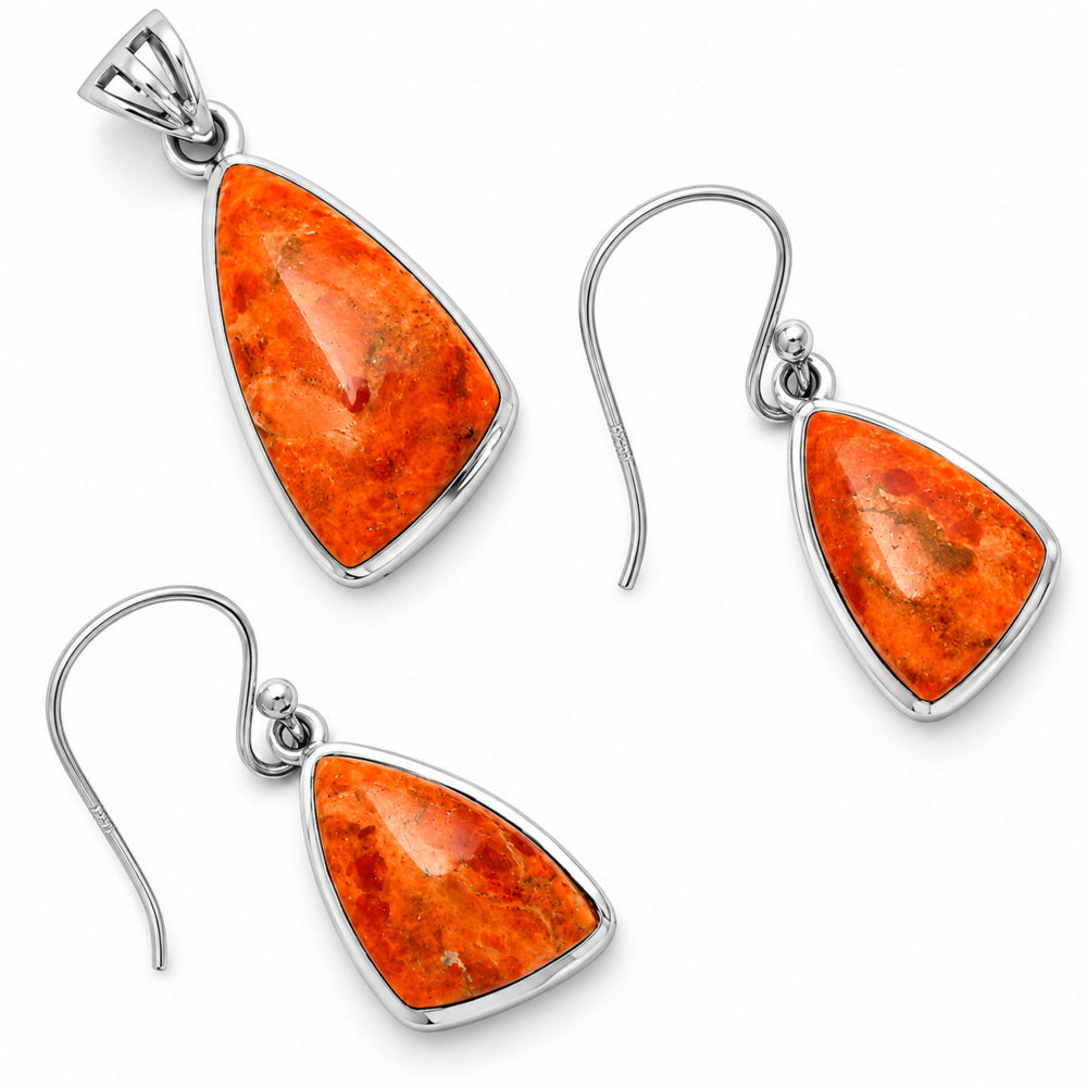 Red Sponge Coral Pendant Earrings Set T-1002 DGT01030