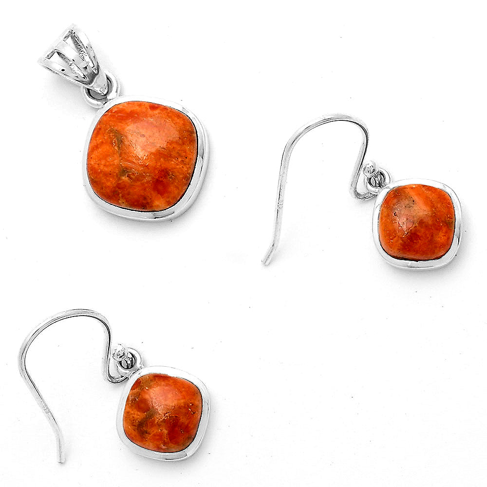 Red Sponge Coral Pendant Earrings Set T-1002 DGT01031