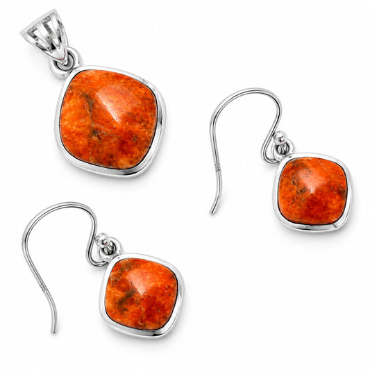 Red Sponge Coral Pendant Earrings Set T-1002 DGT01031