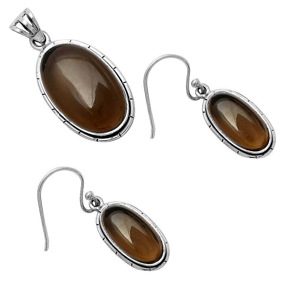 Smoky Quartz - Brazil Pendant Earrings Set T-1006 DGT01034