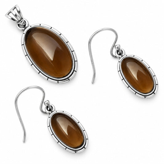Smoky Quartz - Brazil Pendant Earrings Set T-1006 DGT01034