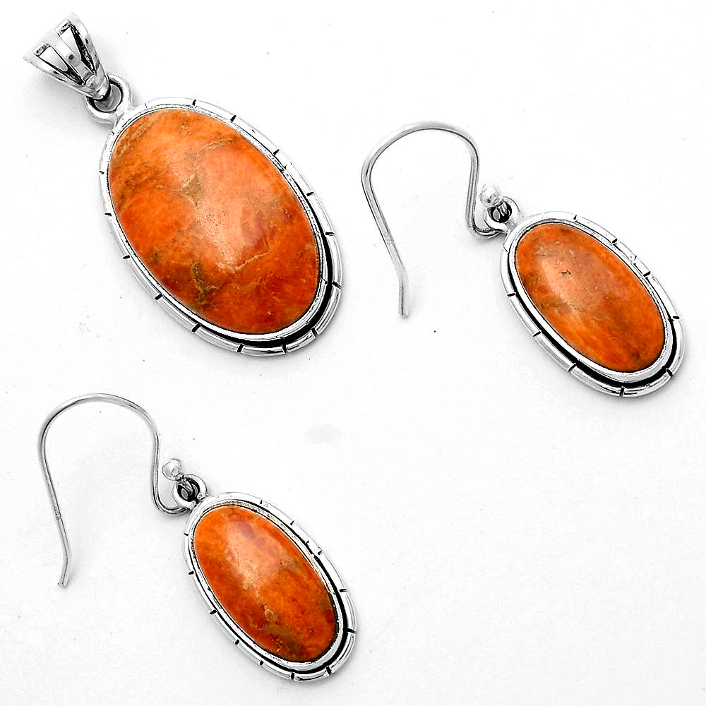 Red Sponge Coral Pendant Earrings Set T-1006 DGT01037