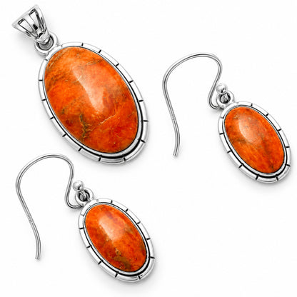 Red Sponge Coral Pendant Earrings Set T-1006 DGT01037